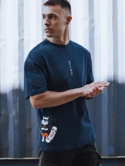 Koszulki Męskie>Dstreet T-shirt męski z nadrukiem ciemnoniebieski RX5507