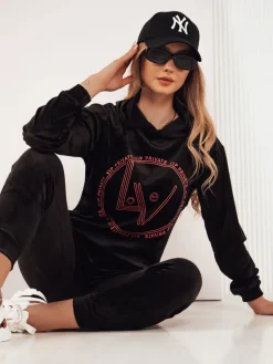 Komplety Damskie|Komplety Dresowe Damskie>Dstreet Welurowy komplet damski VIP PRIVATE czarny AY0872