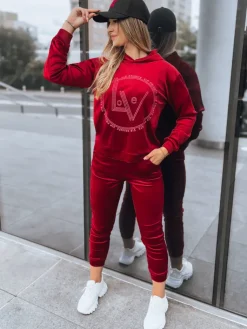 Komplety Damskie|Komplety Dresowe Damskie>Dstreet Welurowy komplet damski VIP PRIVATE bordowy AY0869