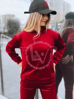 Komplety Damskie|Komplety Dresowe Damskie>Dstreet Welurowy komplet damski VIP PRIVATE bordowy AY0869