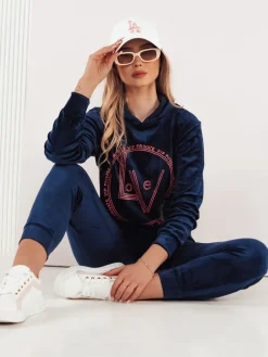 Komplety Damskie|Komplety Dresowe Damskie>Dstreet Welurowy komplet damski VIP PRIVATE granatowy AY0867