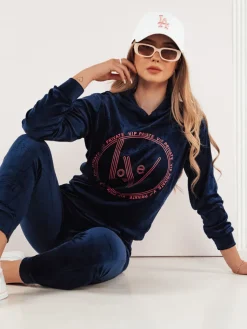 Komplety Damskie|Komplety Dresowe Damskie>Dstreet Welurowy komplet damski VIP PRIVATE granatowy AY0867