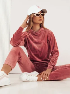 Komplety Damskie|Komplety Dresowe Damskie>Dstreet Welurowy komplet damski VIP PRIVATE różowy AY0868